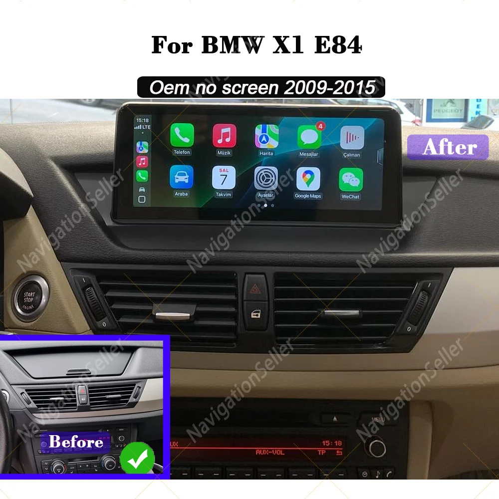 

Android 15.0 Car Multimedia Player CarPlay GPS Navigation WiFi Bluetooth DSP Stereo Car Radio For BMW X1 E84 2009-2015 Head Unit