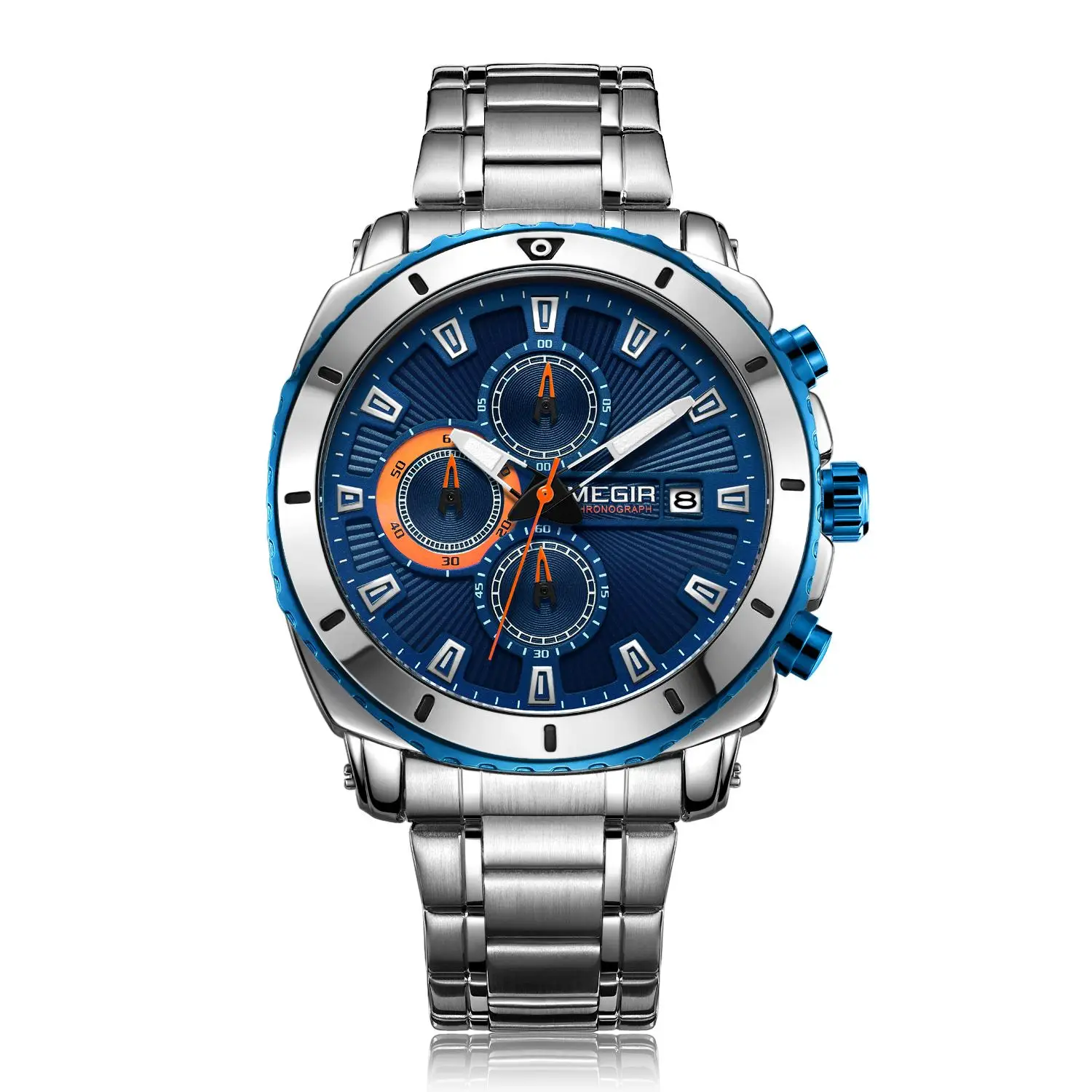 MEGIR Chronograph Quartz Men Watch Luxury Brand Stainless Steel Business Wristwatch Male Clock Hour Time Relogio Masculino 2075