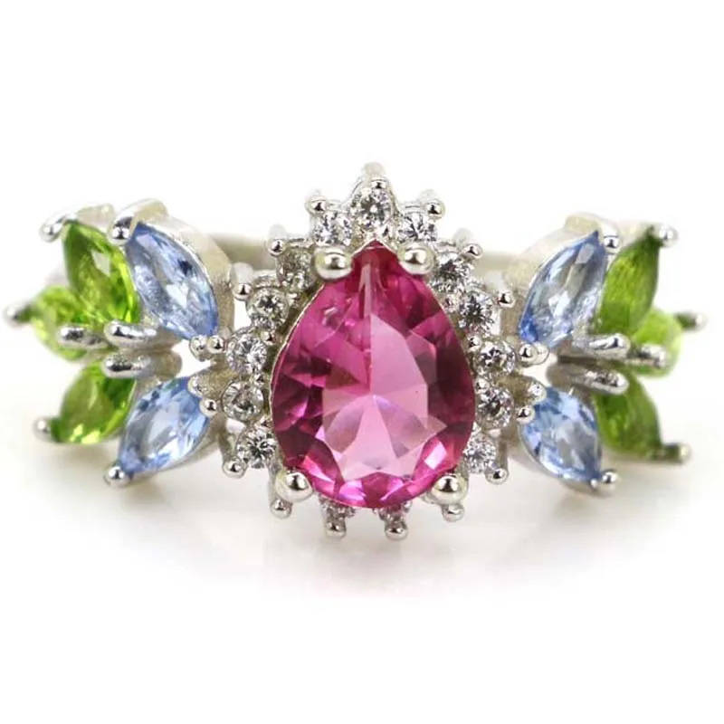 

925 Solid Sterling Silver Rings 24x13mm Jazaz 3.6g Purple Spinel Pink Tourmaline Amethyst Peridot Tanzanite