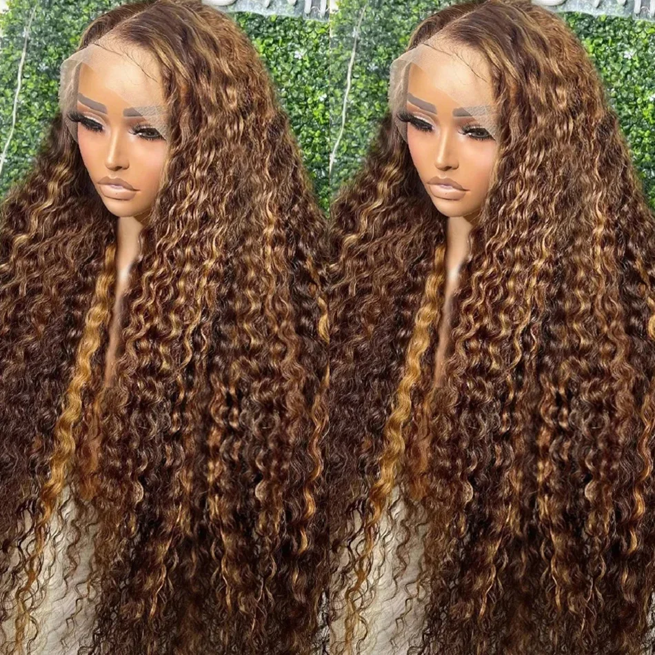 Tewjig 30 40 inch Curly Highlight Wig Human Hair 13x4 Deep Wave Frontal Wigs For Women Blonde 13x6 Hd Water Wave Lace Front Wigs