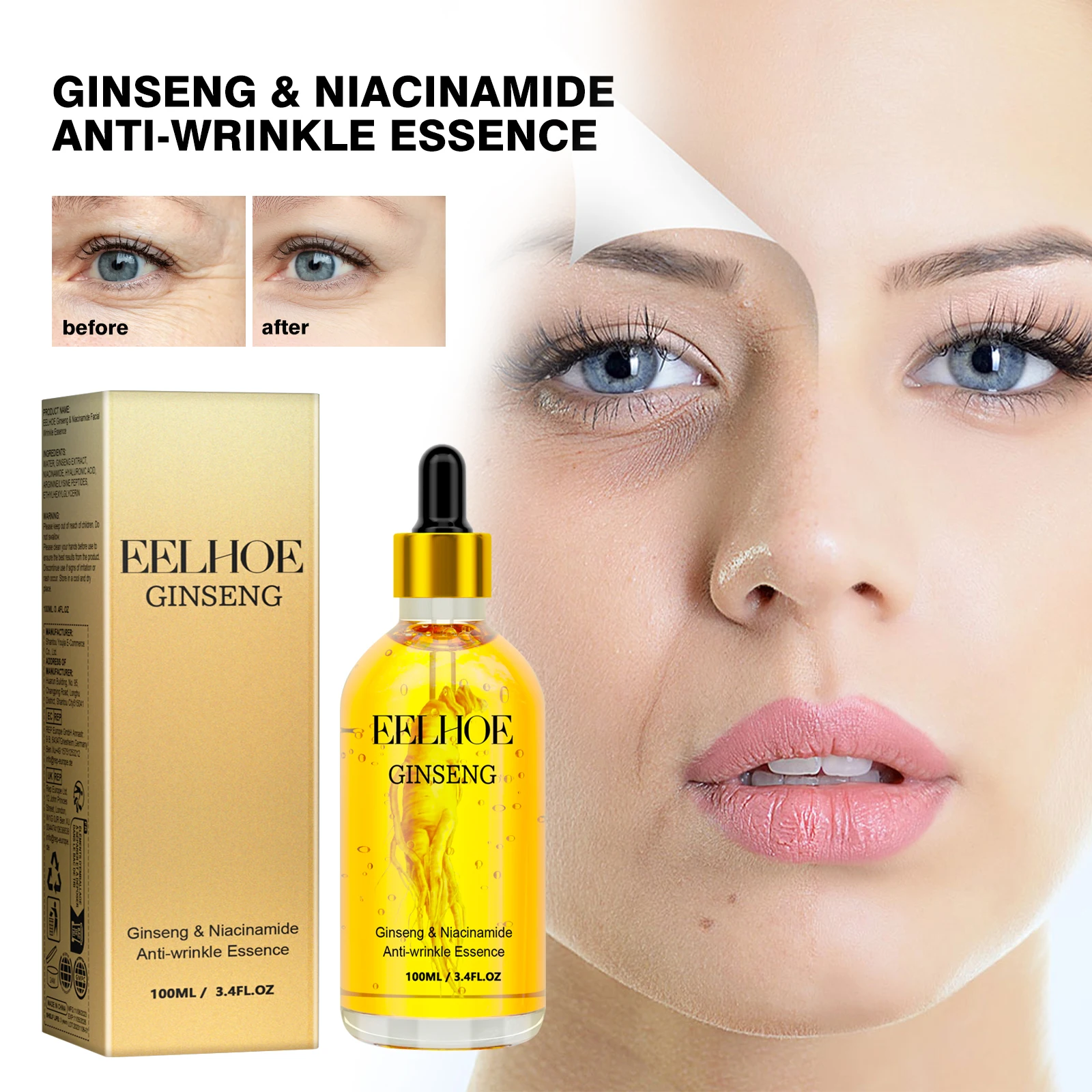 Eelhoe 100ml ginseng anti rugas soro reduzir linhas finas aperto hidratante rejuvenescedor plumping rosto suave cuidados com a pele soro