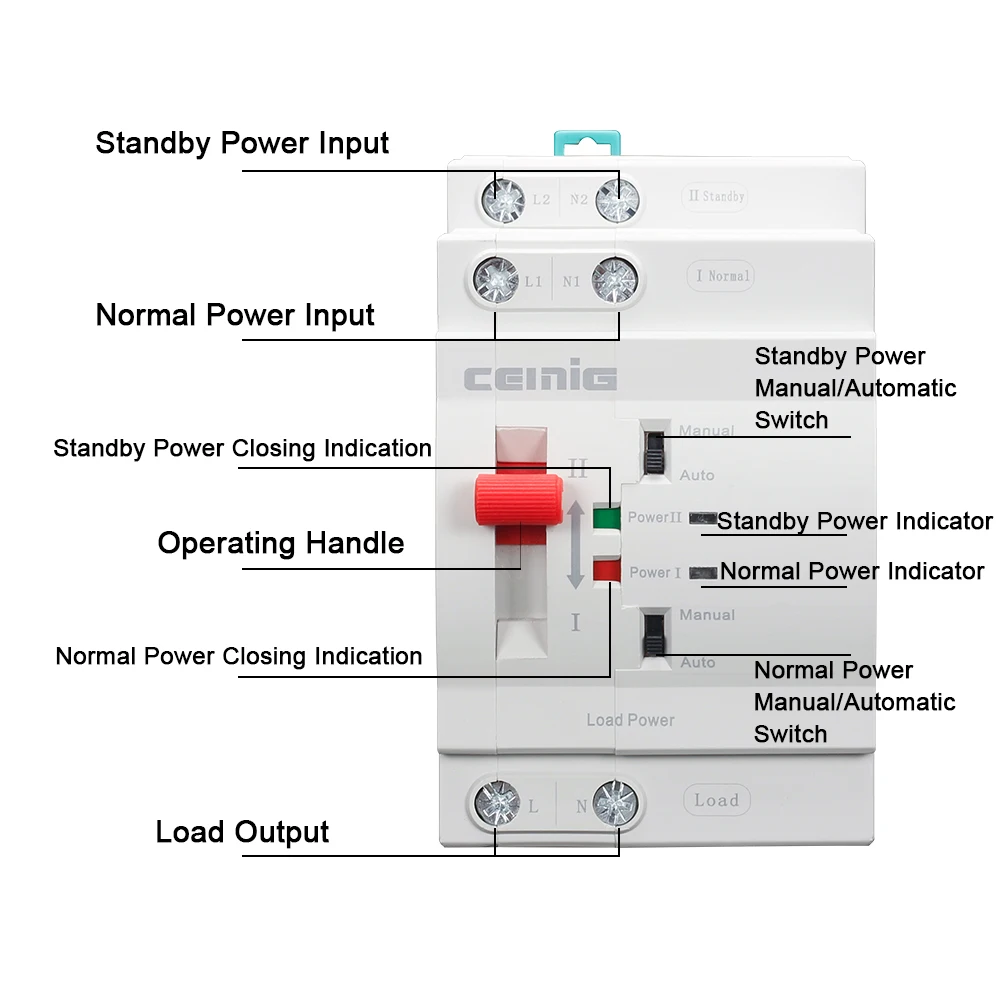 Imagem -05 - Interruptor de Transferência Automática de Energia Dupla Doméstica 2p 63a Millisecond Comutação sem Interrupção 35 mm Instalação em Trilho Ats