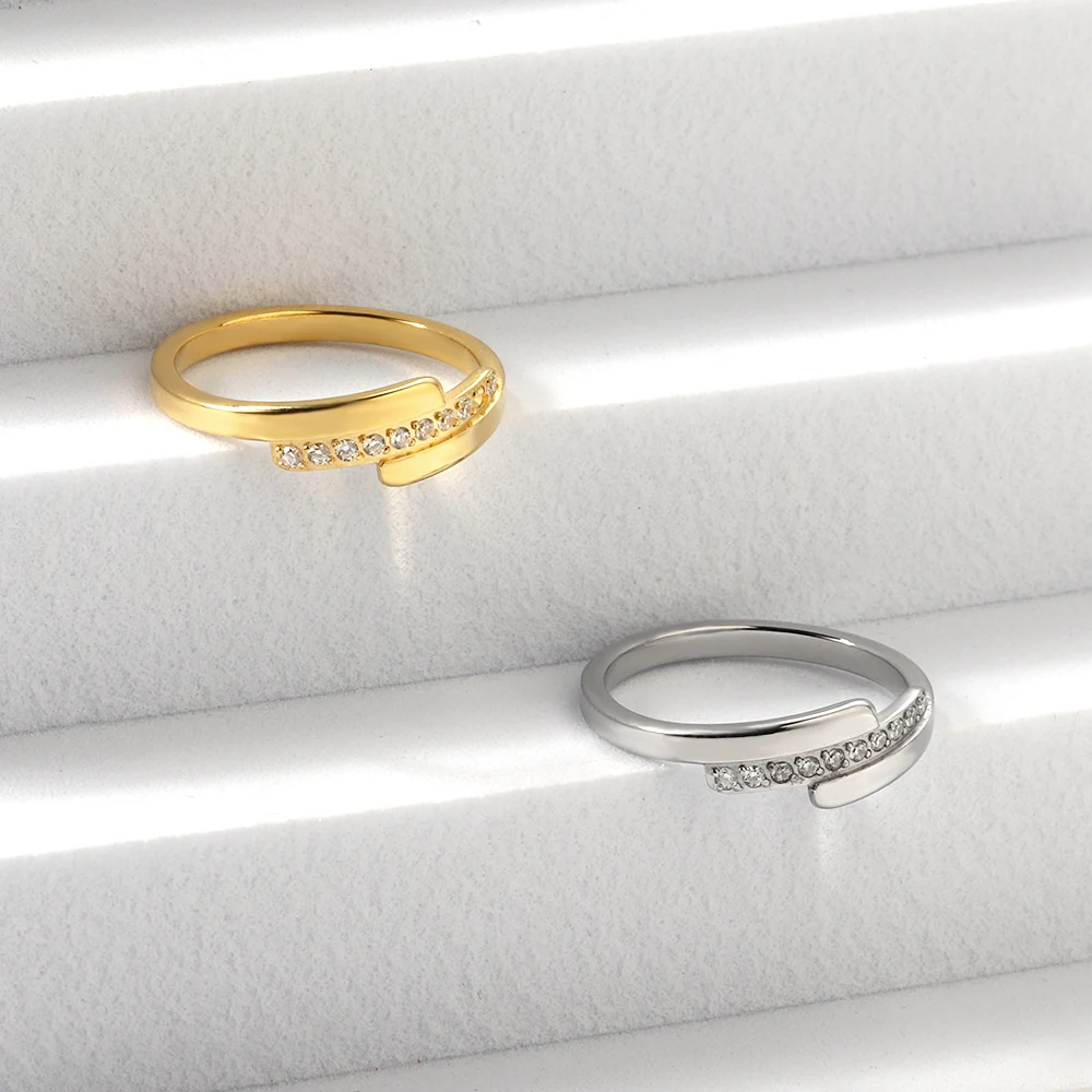 LUXUSTEEL Korean New Wedding Rings For Women Golden Stainless Steel Micro Paved Cubic Zircon Finger Engagement Luxury Jewelry