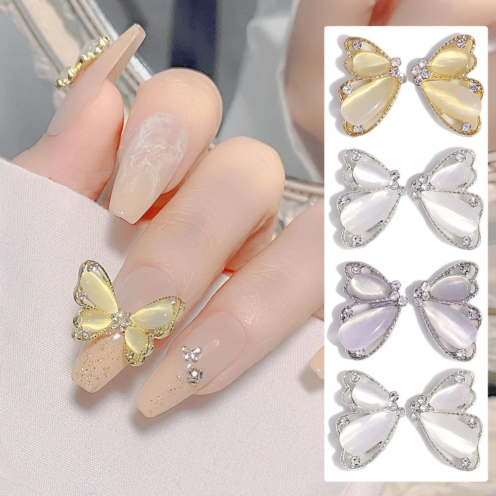 10Pcs Nail Enhancement Half Edge Opal Butterfly Water Diamond Metal Symmetric Splice Butterfly Alloy Bow Tie Nail Decoration