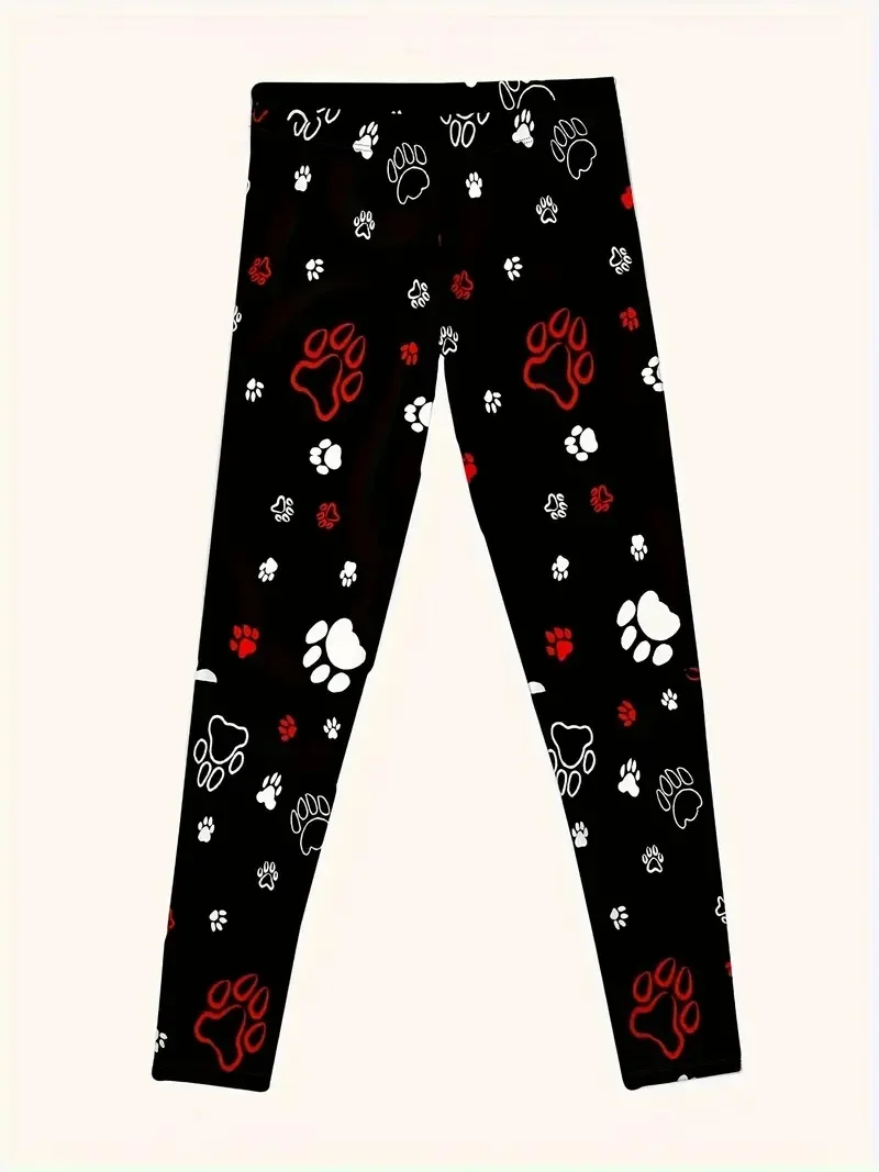 Cat-paw Print tight stretch elastic waist casual leggings for women spring and summer wear