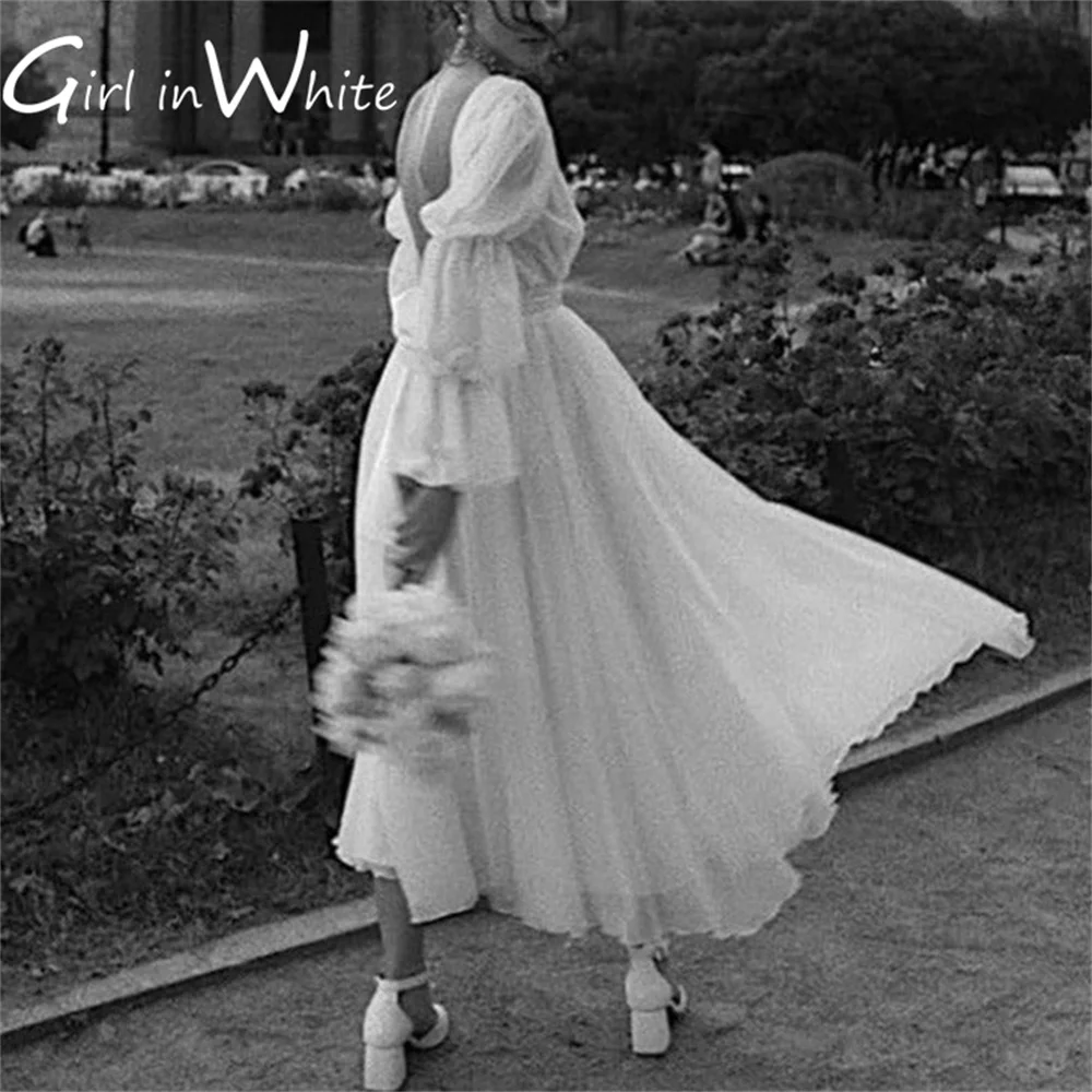 Elegant Short Wedding Dress 2022 Robe De Mariée A Line Lantern Sleeves Wedding Gown White Dress For Women vestidos de novia