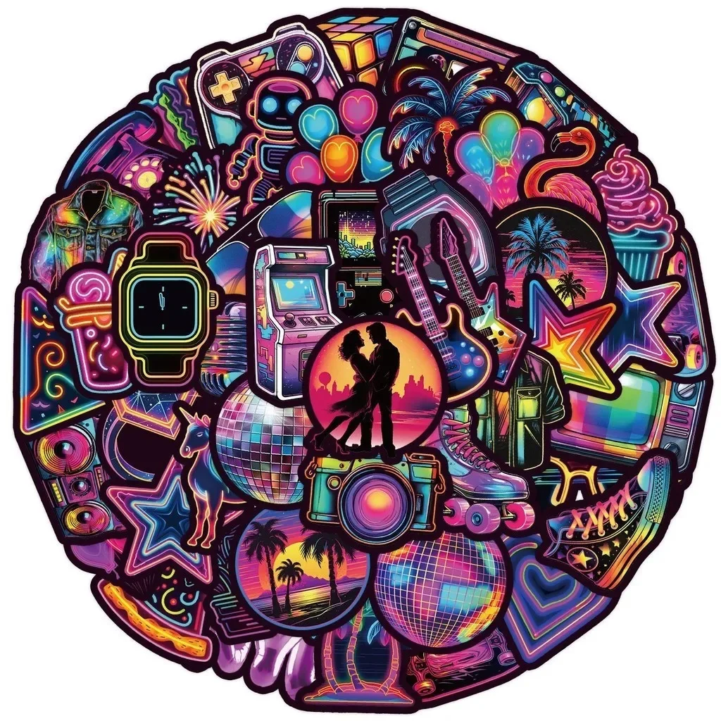 AliExpress 50PCS New Multi-element Neon Waterproof Graffiti Stickers for Helmet Bicycle Hand Account Pencil Case Decals