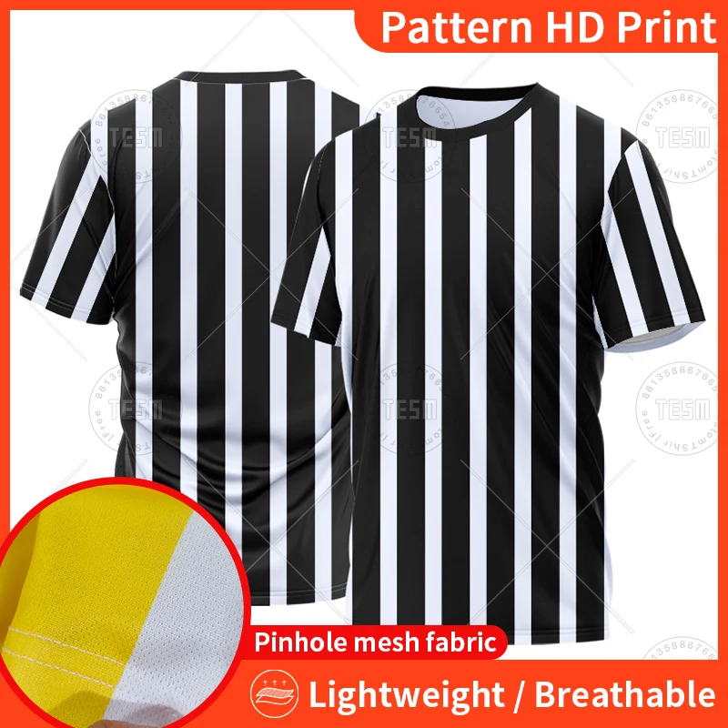 Men\'s Football Referee T-Shirt Shirt O-Neck Jersey Striped short sleeved Sports Top 6xl