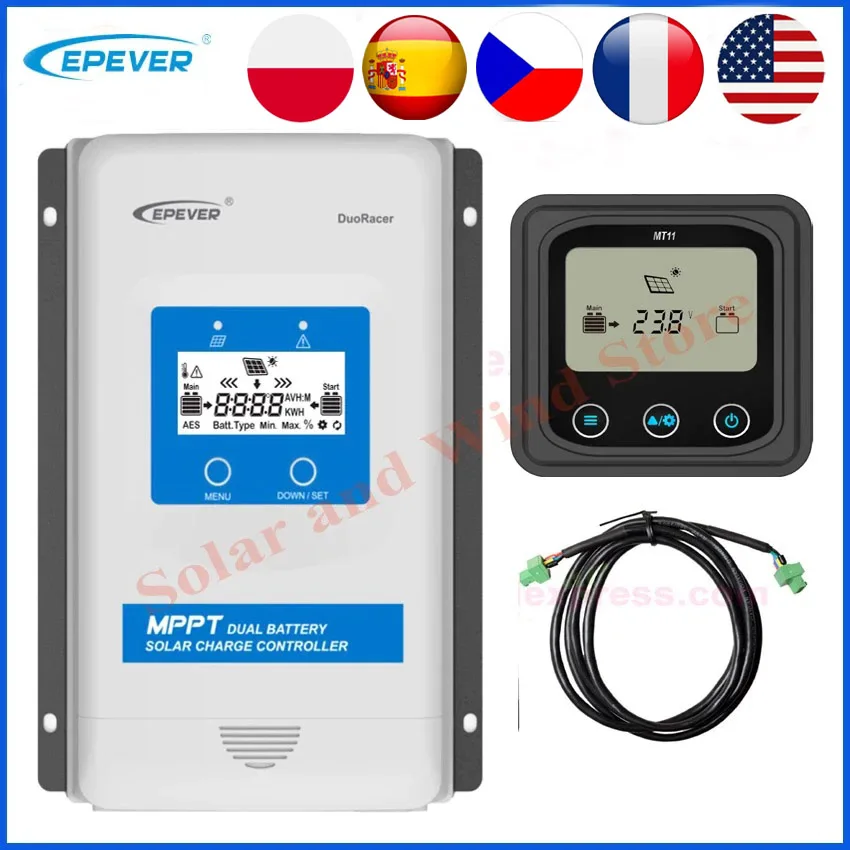 EPEVER New Dual Battery MPPT Solar Controller 10A 20A 30A DuoRacer Battery solar charger Regulator DR2210N-DDS DR3210N-DDS 1206N