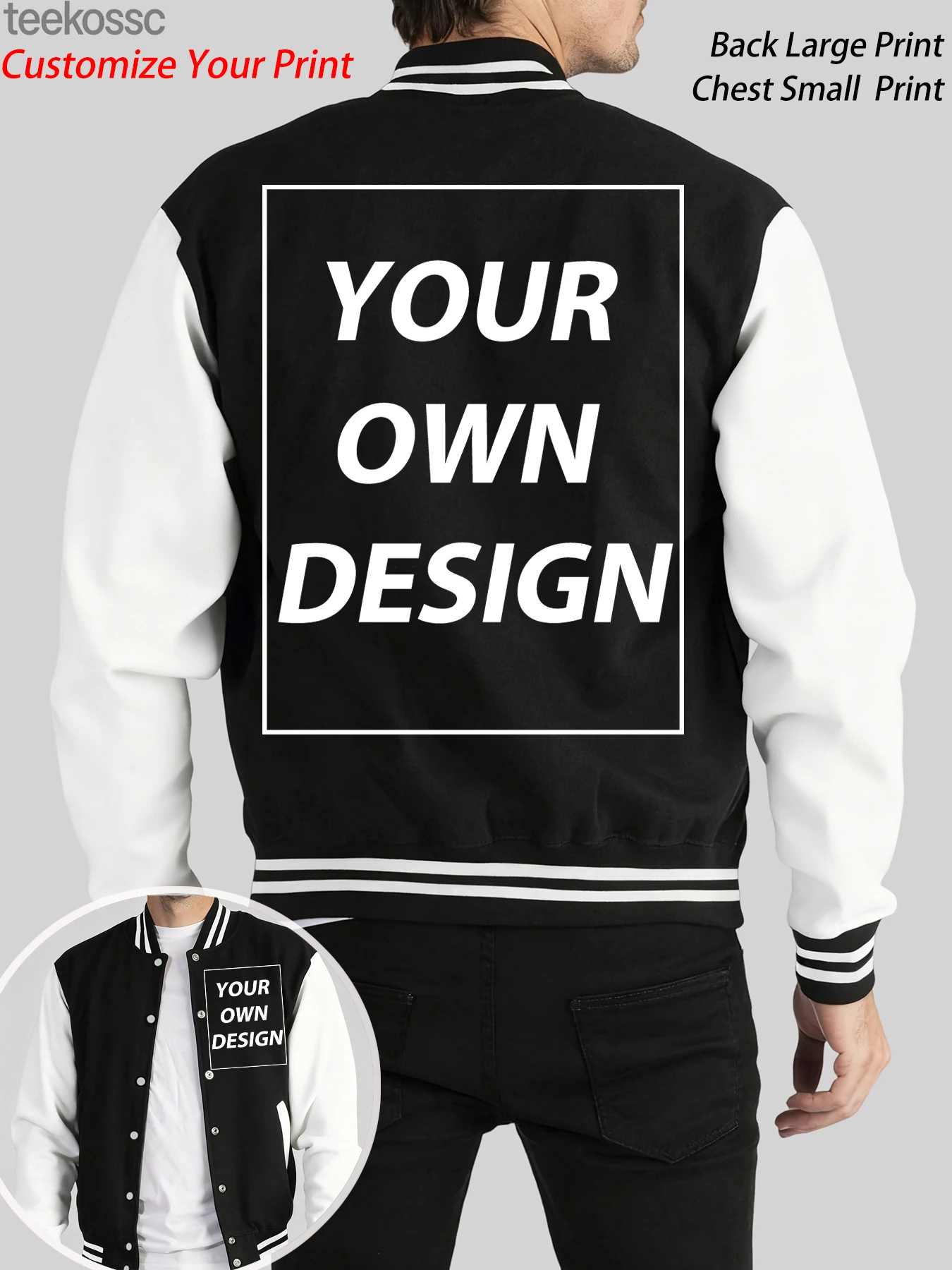 Autumn Winter Men Custom Your Logo Jackets  Street Casual Baseball Jersey Classic Oversized Outwear Loose Sport Button Tops