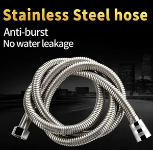 1.5/2M Black/silver SUS 304 Flexible Shower Hose Long Bathroom Shower Pipe Extension Water Pipe Pull Pipe Bathroom Accessories