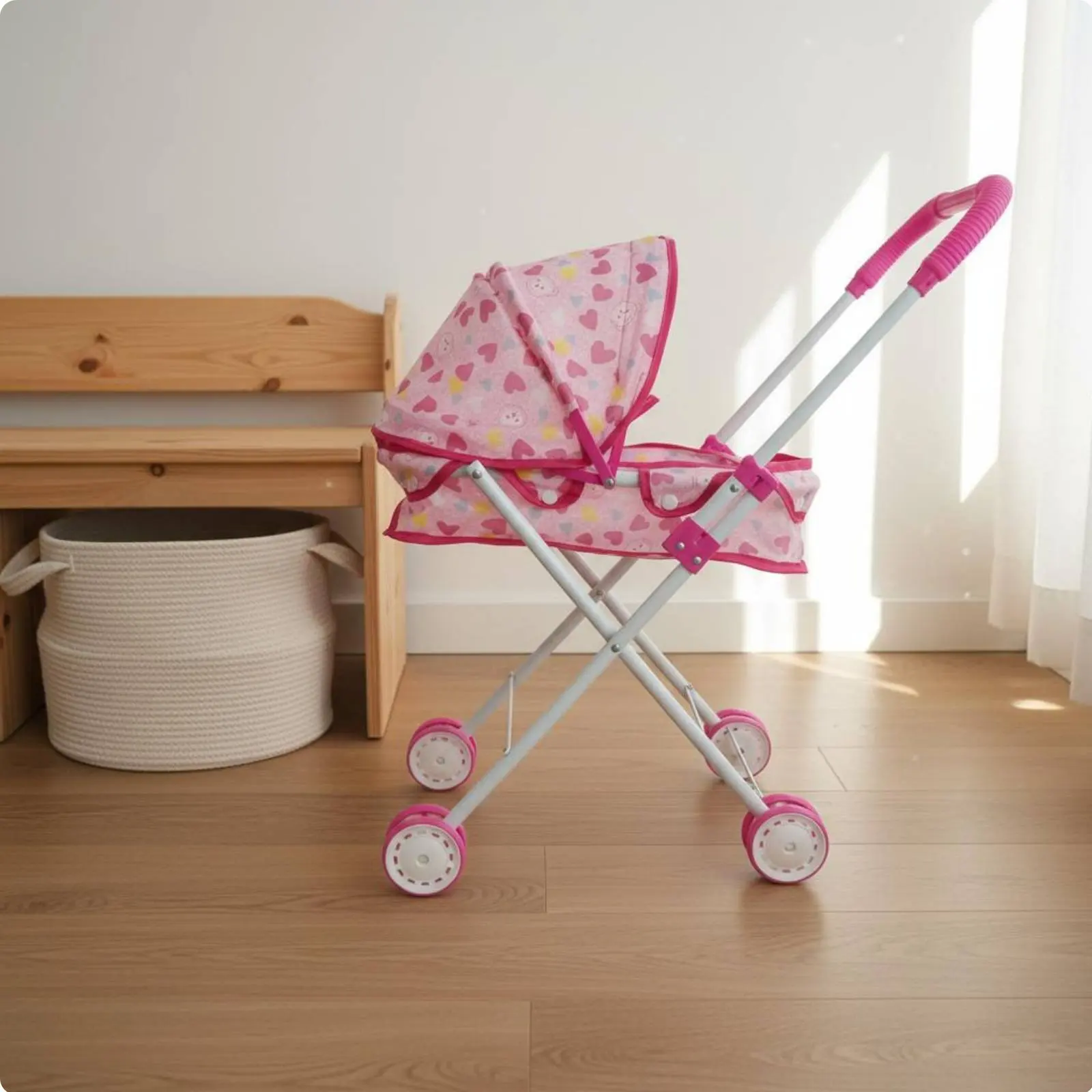 Foldable Doll Pram Steel Frame Infant Doll Pram Realistic Design Plaything Infant Carriage for Girls, Young Children