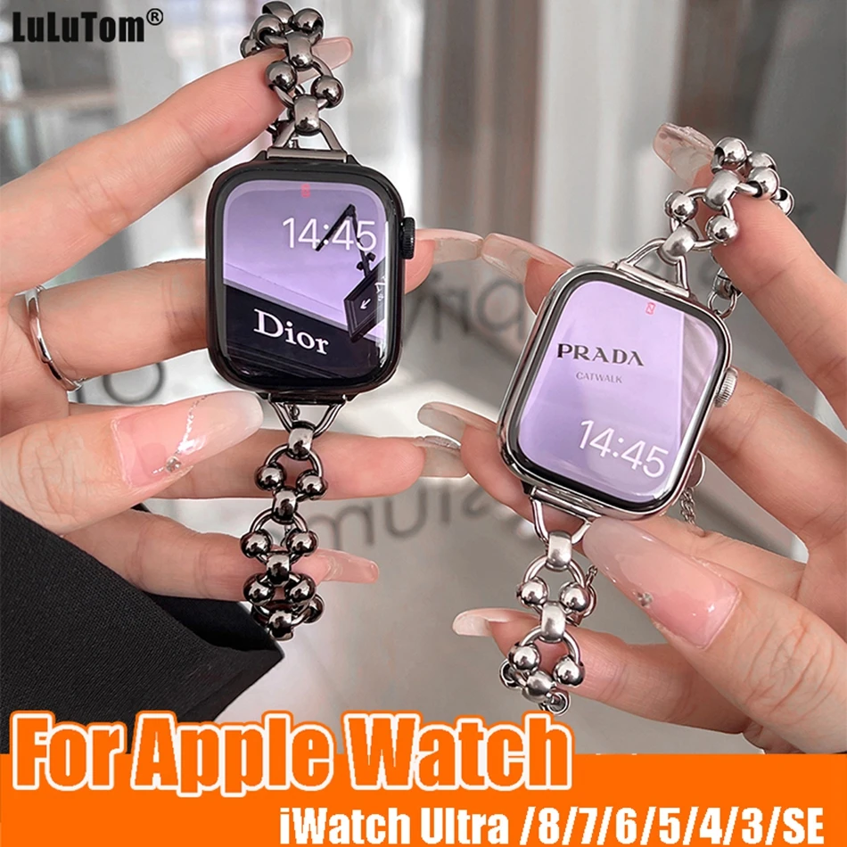 

Ремешок из нержавеющей стали для Apple Watch Band 8 Ultra 49 мм 7 41 45 мм 6 SE 5 4 3 40 44 мм, стильный браслет для INS Iwatch 38 42
