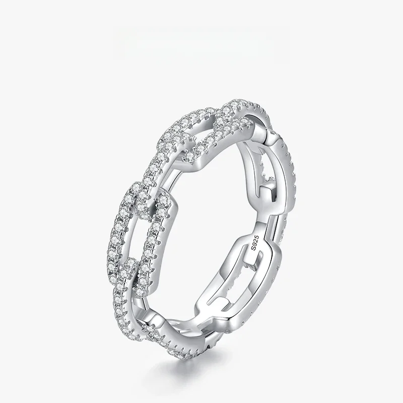 Modian 925 Sterling Silver Trendy Sparkling Clear CZ Fine Jewelry Akcesoria Symulowane diamentowe pierścionki łańcuszkowe dla kobiet — zdjęcie 2