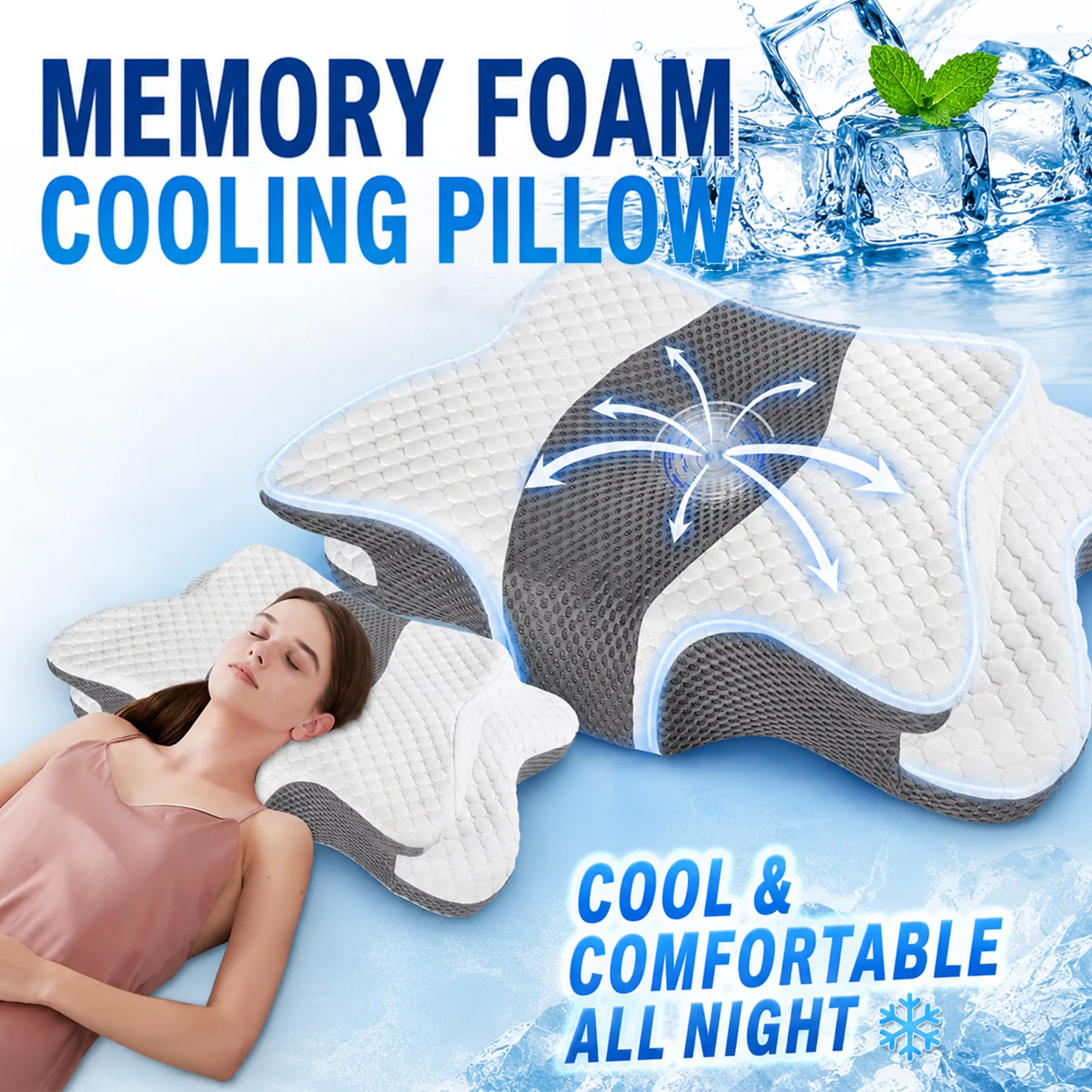 Coussin cervical ergonomique en mousse à mémoire de forme, avec motif papillon, housse lavable, soulage les douleurs au cou, idéal pour les personnes qui dorment sur le côté ou sur le dos, améliore la qualité du sommeil.