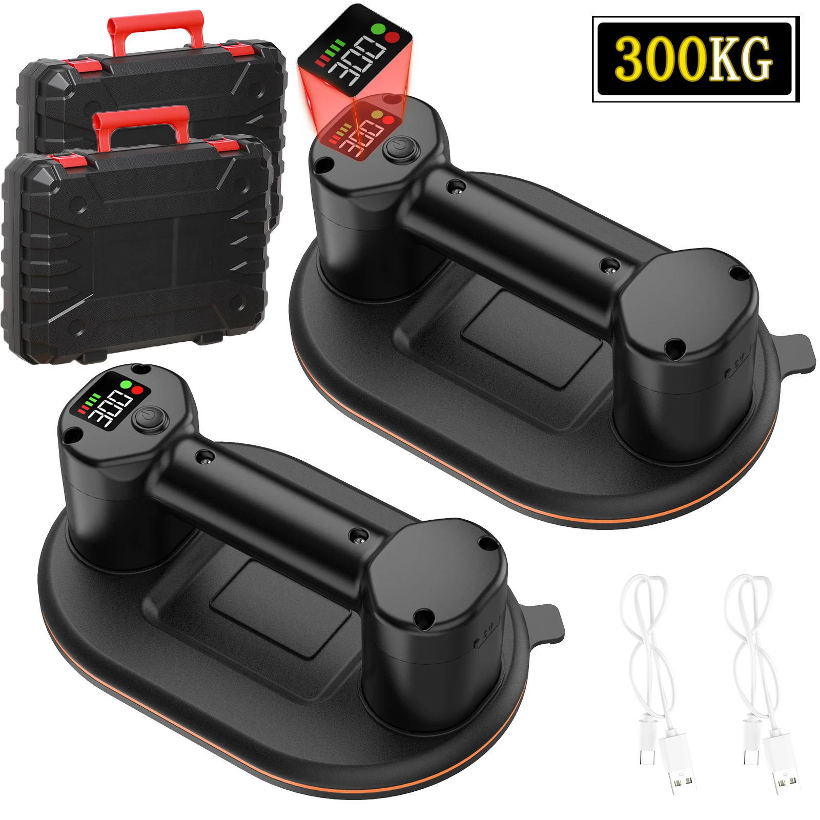 2PCS 300KG Load Heavy-Duty Smart Display Large Electric Vacuum Suction Cup Glass Tile Lifter 3600mAh Vacuum Suckers Lifting Tool