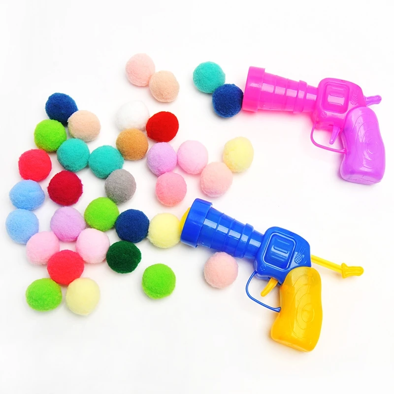 Cat Plush Ball Shooting Gun Silent Toy Interactive Relief Self Hi Fun Micro Elastic Static Sticking Fur Set Color Random