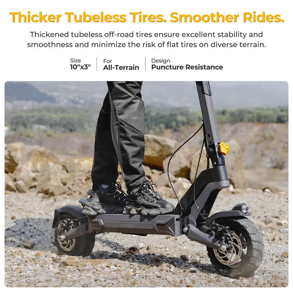 سكوتر كهربائي Ausom L2 Max 1000W، بطارية 20.8Ah 48V، سرعة أقصى 50 كم/ساعة، نطاق أقصى 90 كم/ساعة، إطارات 10 بوصة، فرامل قرصية مزدوجة، NFC