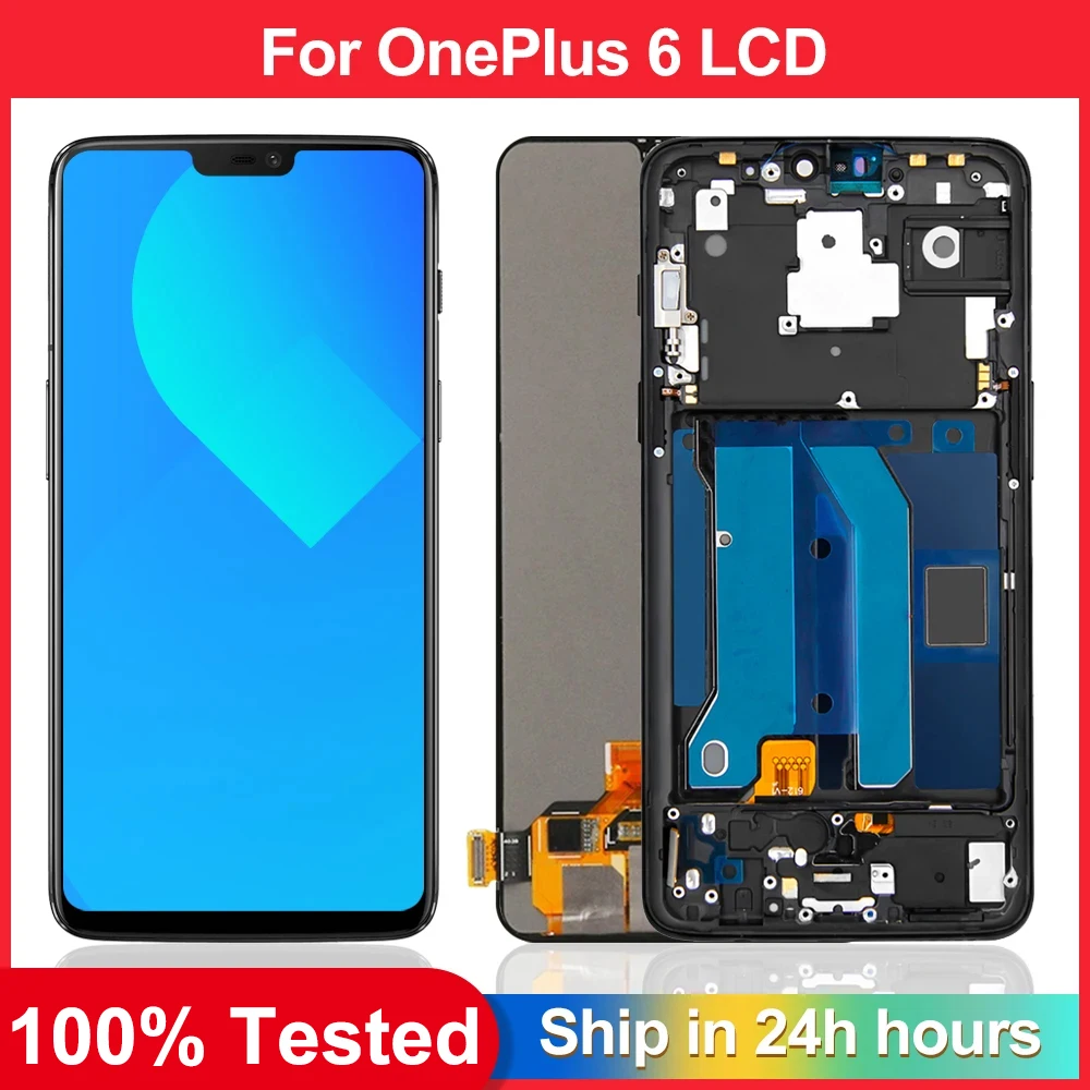 AMOLED Screen For OnePlus 6 A6000 A6003 A6010 LCD Display Touch Screen Digitizer Panel Assembly For OnePlus 6 Screen With Frame