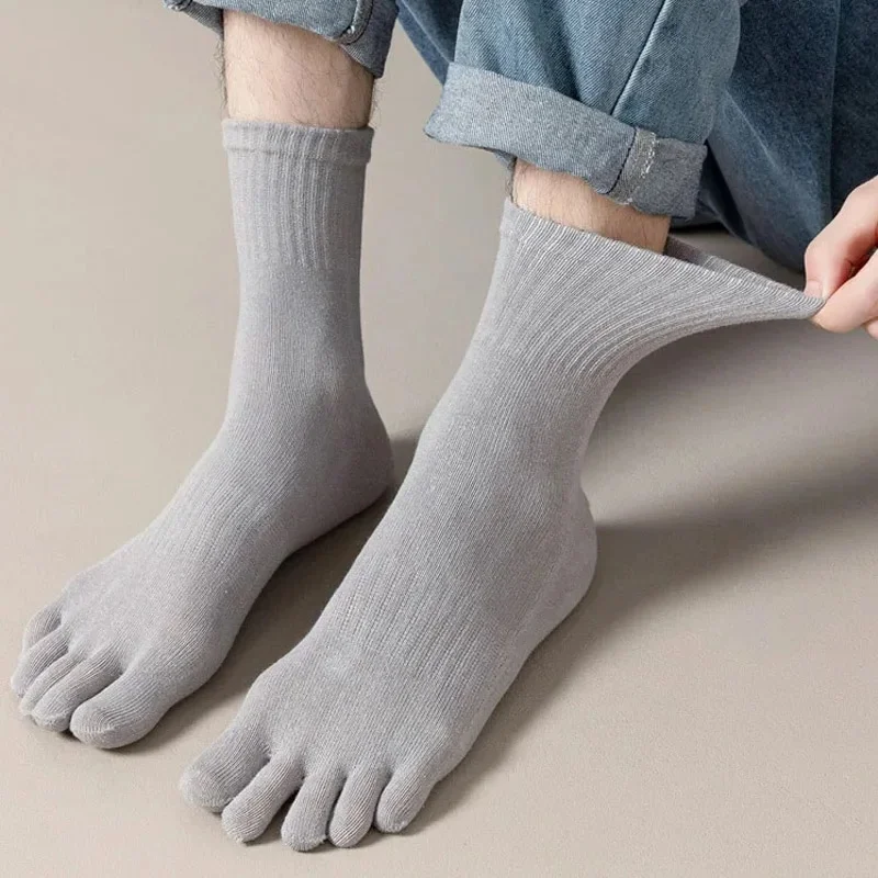 Chaussettes à cinq doigts pour hommes, chaussettes à bout fendu, tube moyen, absorbant la sueur, respirantes, en coton, pour le bureau