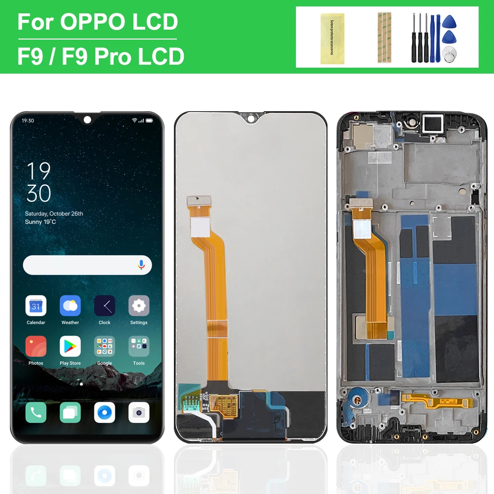 100% Tested For OPPO F9 LCD Display Screen Touch Digitizer With Frame Assembly For OPPO F9 Pro CPH1823 CPH1881 CPH1825 Screen