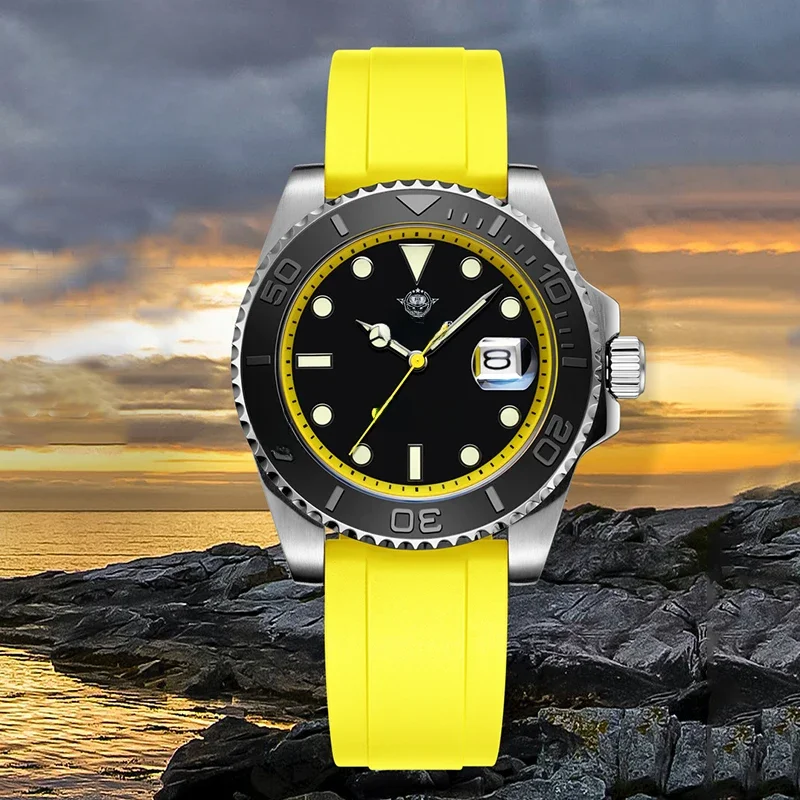 ADDIESDIVE obrotowa ramka zegarka dla mężczyzn 41mm zegarek kwarcowy ze stali nierdzewnej BGW9 świecący gumowy pasek 200m nurkowanie zegarek męski nowość — zdjęcie 2