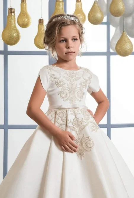 princess dress Embroidery patterns fluffy short sleeves Flower Girl Dresses For Formal Receptions Dance Performances Parties