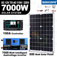 7000W Solar System DC12V/24V to 110V/220V Off-Grid Inverter System 100A Controller 500W Panel for Home RV Camping CE Certified