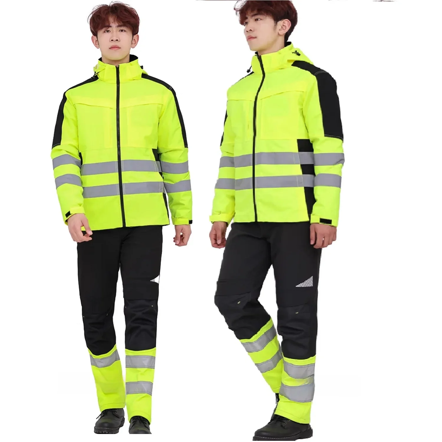 Witner safety work clothing Hi vis hooded jacket coat cotton padded parkas trousers WARM uniform workwear labor protection suits