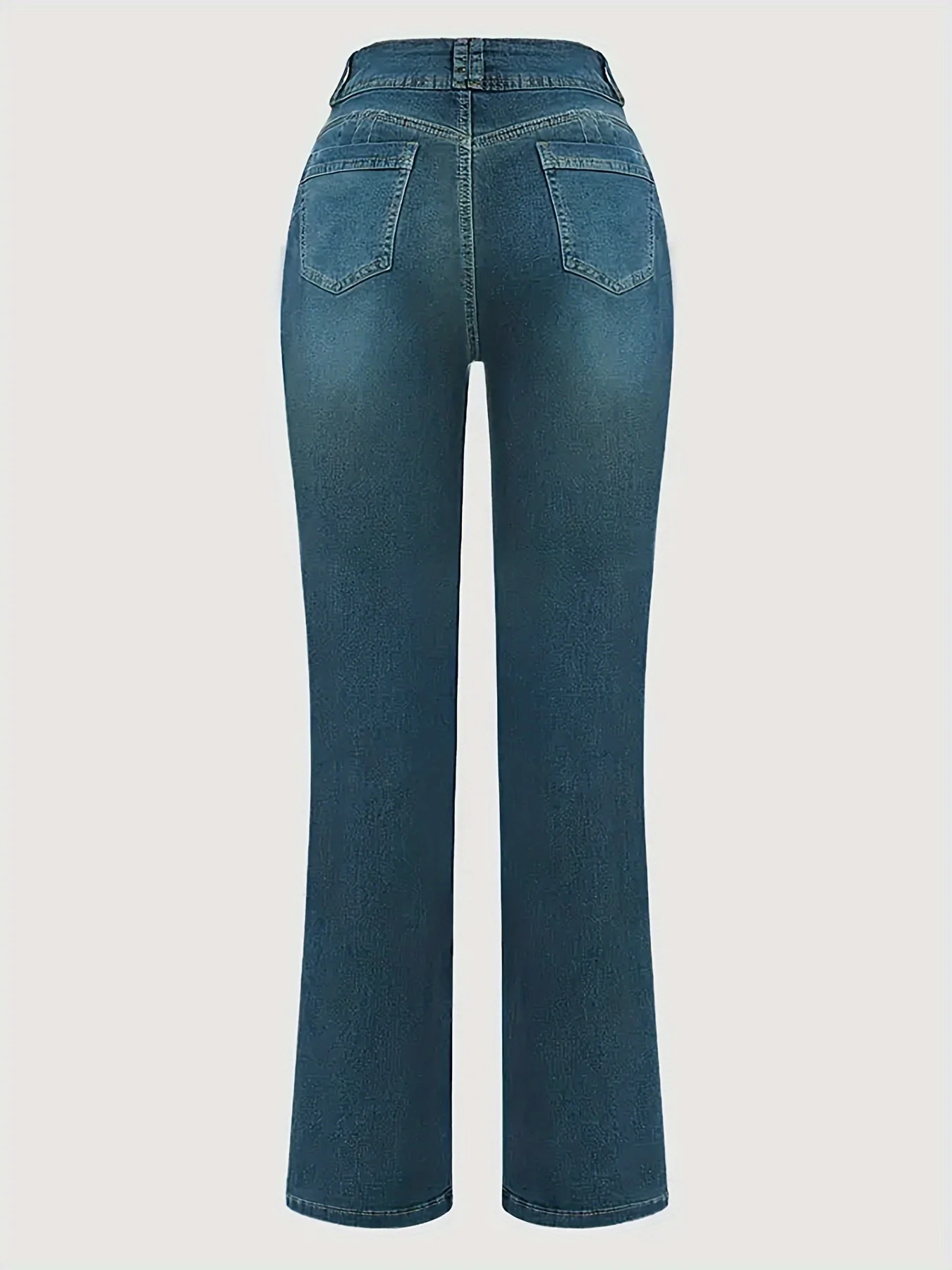 Jean Bootcut extensible taille haute pour femme, pantalon décontracté en Denim délavé à Double bouton et jambe droite
