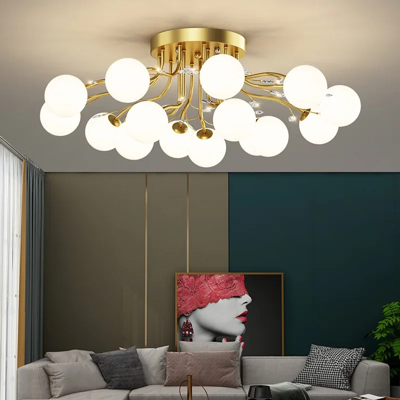 Nordic Glazen Bol Plafond Kroonluchter Goud voor Woonkamer Eetkamer Slaapkamer Decor Hanglamp Thuis Binnenverlichting lusters Armatuur - afbeelding 2