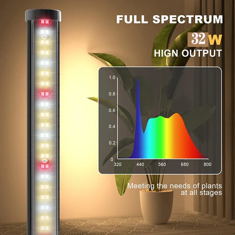 Standing Grow Lights for Indoor Plant,T10 Full Spectrum Vertical Grow Light Wide Illumination Area,Adjustable Height Plant Light