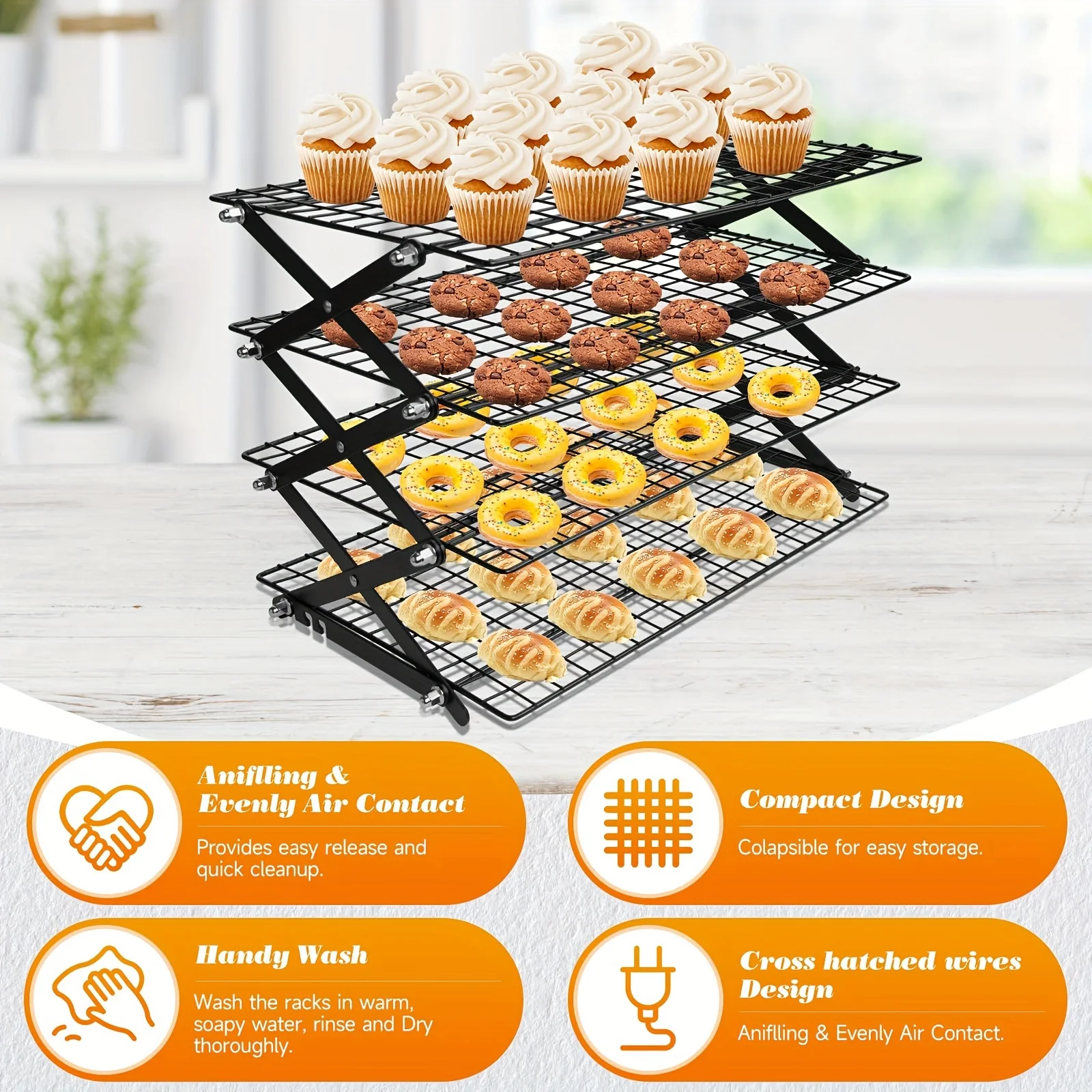 1pcs Foldable Multi-Layer Cooling Rack Adjustable Bread Cake Rack Household Chiffon Cake Baking Cooling Rack