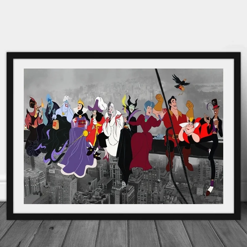 Disney Villains Sit In Rows Funny Posters And Prints Maleficent Ursula Evil Queen Cruella Canvas Painting Wall Art Home Decor