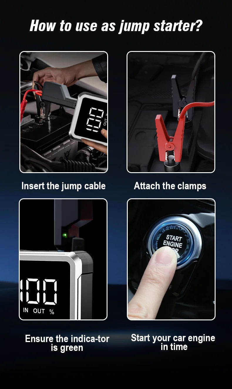 Eafc 4000A 12V Auto-Starthilfe mit LCD-Bildschirm, Hochleistungs-Powerbank, Tragbares Booster-Ladegerät, Leistungsstarkes Batterie-Startgerät – Detail 7
