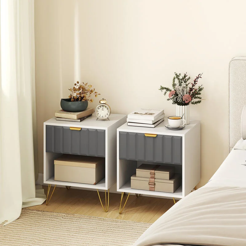 Modern bedside table with drawers and open compartments - a stylish storage solution for bedrooms, measuring 45 x 40 x 55cm