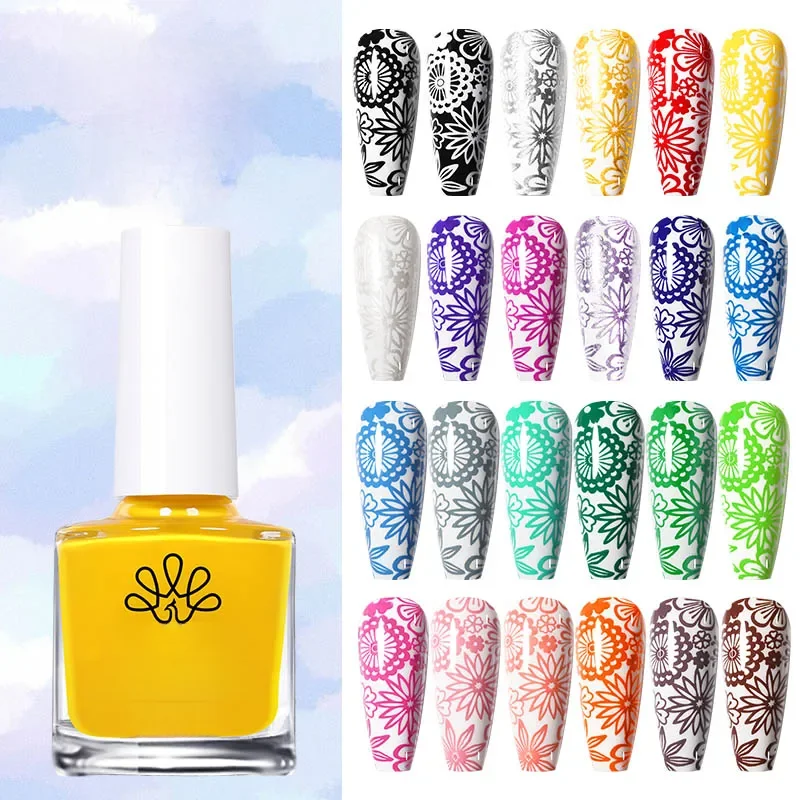 Faillite N PRETTY-Verhéritage à Ongles d'Estampage, 10ml, Jaune, Noir, Blanc, Or, pour Nail Art, Plaques d'Estampage, Impression, DIY Design