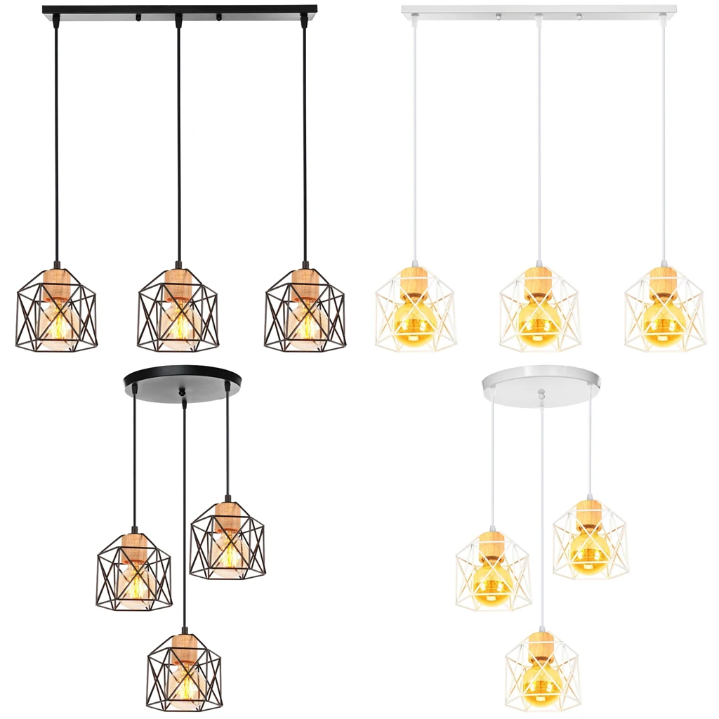 

3 Heads E27 Pendant light Retro Loft Industrial Hanging Lamp Vintage Ceiling Chandelier Fixture Cage Modern Home Kitchen Decor