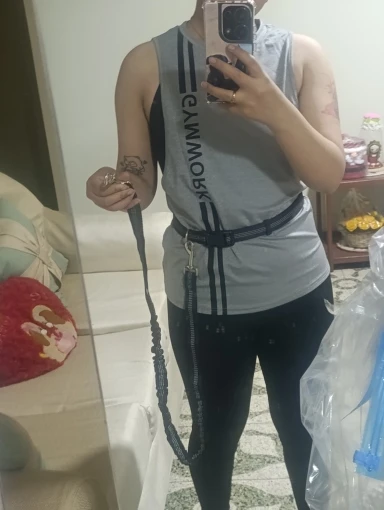 Customer review photo for Hands-Free Bungee Dog Leash with Adjustable Waist Belt