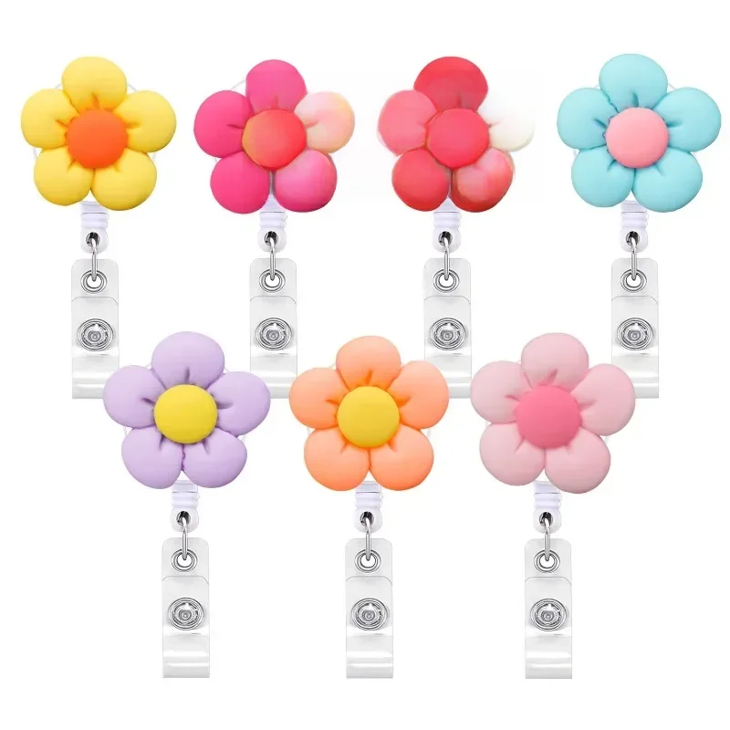 1pc fleur rétractable infirmière poitrine Badge bobine porte-clip étudiants médecin travail porte-carte d'identité porte-clés accessoires bijoux cadeaux
