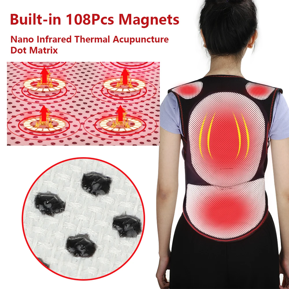 Tourmaline Self-heating Back Support Belt 108pcs Magnetic Therapy Waist Back Shoulder Posture Corrector Spine Lumbar Brace Pain