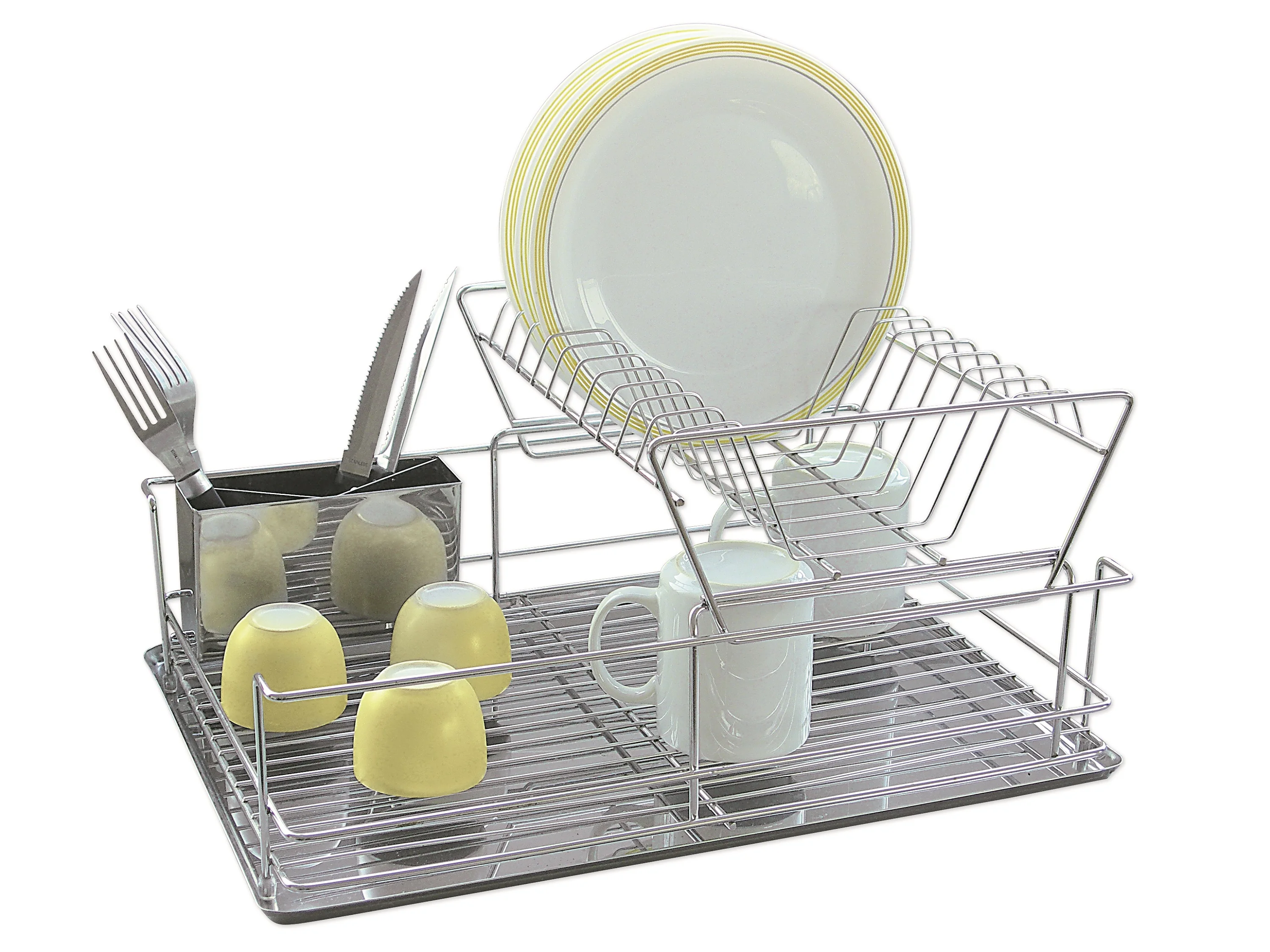 Plate Rack brand JOCCA. Stand for drying dishes and cups with basket. Heavy duty shelf with drain tray. Tableware accessory. Tool for Sink. Washing utensils for the kitchen.