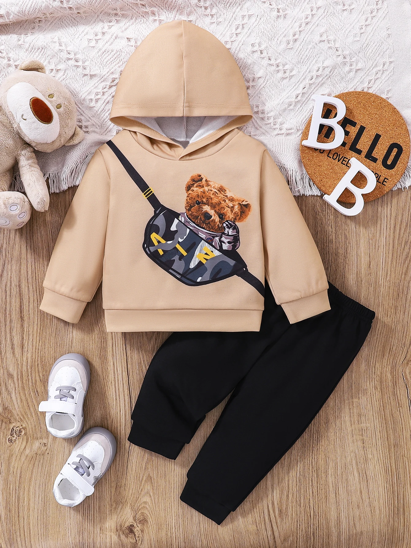 

Baby Boys Clothes Infant Autumn Long Sleeve Hooded Bear Tops Sportswear Pants Toddler Clothing Outfit Set Fall 6M-3T