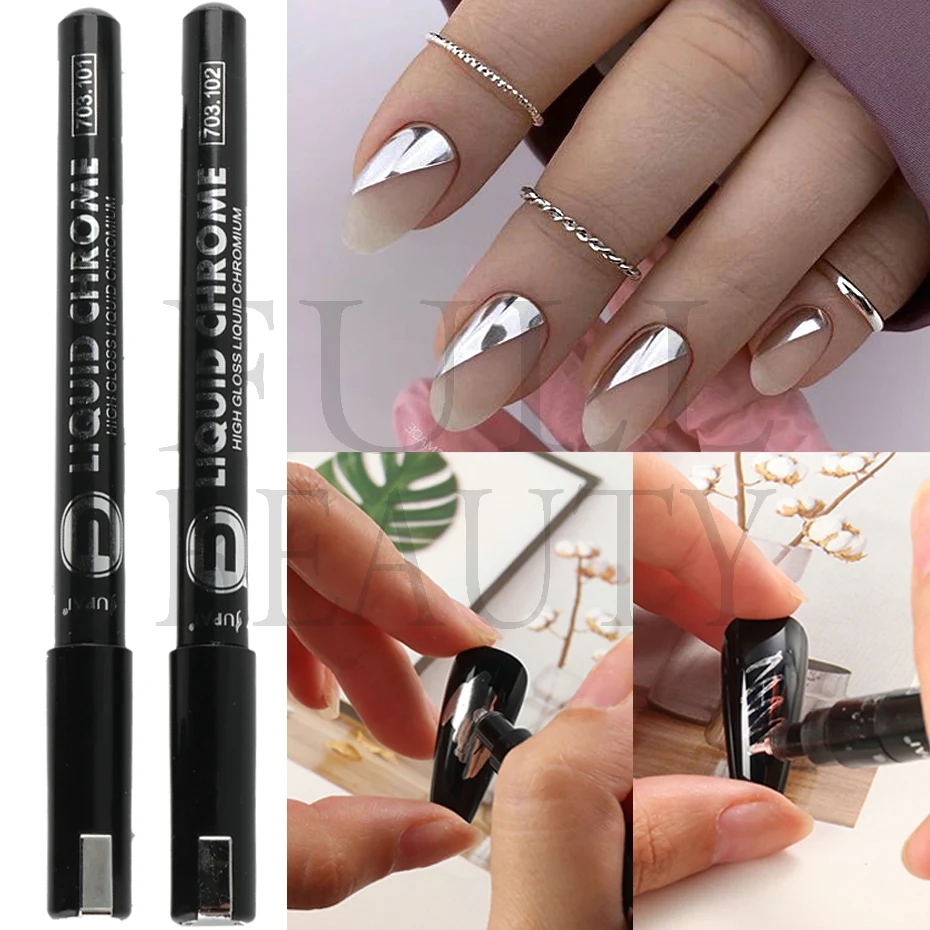 Nail Art Acrylic Graffiti Paint Pens Silver Mirror Reflective Effect Quick Drying DIY Manicure Drawing Marker Pattern Tool LE703