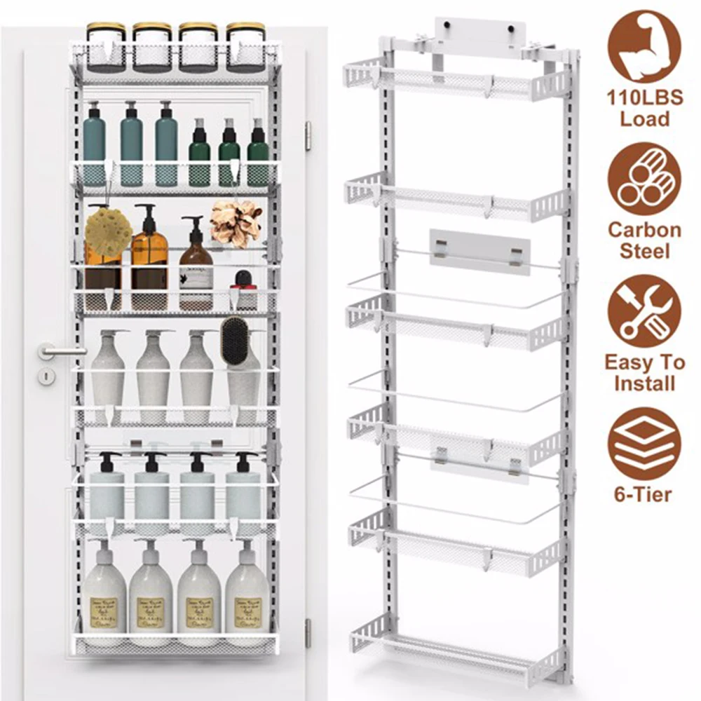 

6-Tier Organizer Hanging Heavy-Duty Pantry Door Storage Shelf Easy Install Behind Door Storage for Kitchen and Bathroom