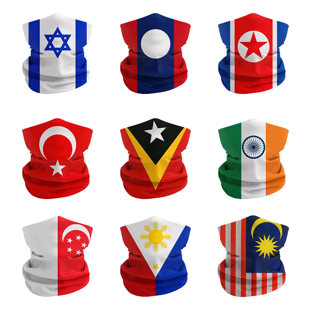 Asian National Flags Printed Bandana Israel Turkey Singapore Philippine Women Men Cycling Hiking Neck Gaiter Seamless Headwear