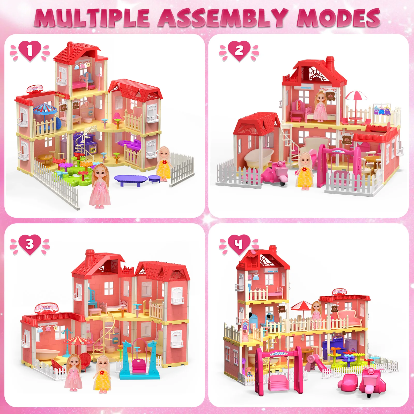 여아용 인형의 집, 대형 인형의 집, 가구 및 액세서리 포함, 조립식 인형의 집, 3-10세 어린이를 위한 놀이집 선물