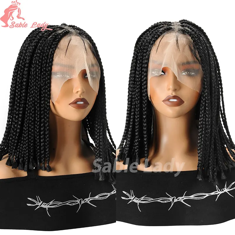 10 "curto bob trançado perucas sintéticas completa do laço tranças peruca para preto feminino jumbo knotless caixa cornrow tranças perucas peruca dianteira do laço