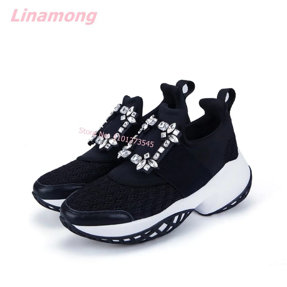 2024 New Canvas Women Sneakers Lace Up Luxury Crystal Slip-on Net Comfortable Breathable Sports Running Sport Shoes Vulcanized