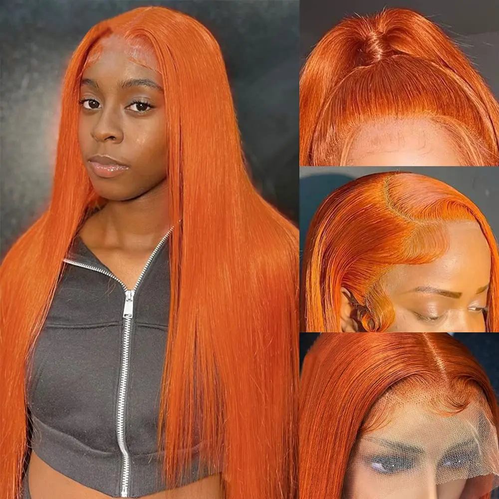 Ginger Orange 13x6 Lace Front Human Hair Wigs 200 Density HD Transparent Straight Lace Frontal human hair Wig for Women choice